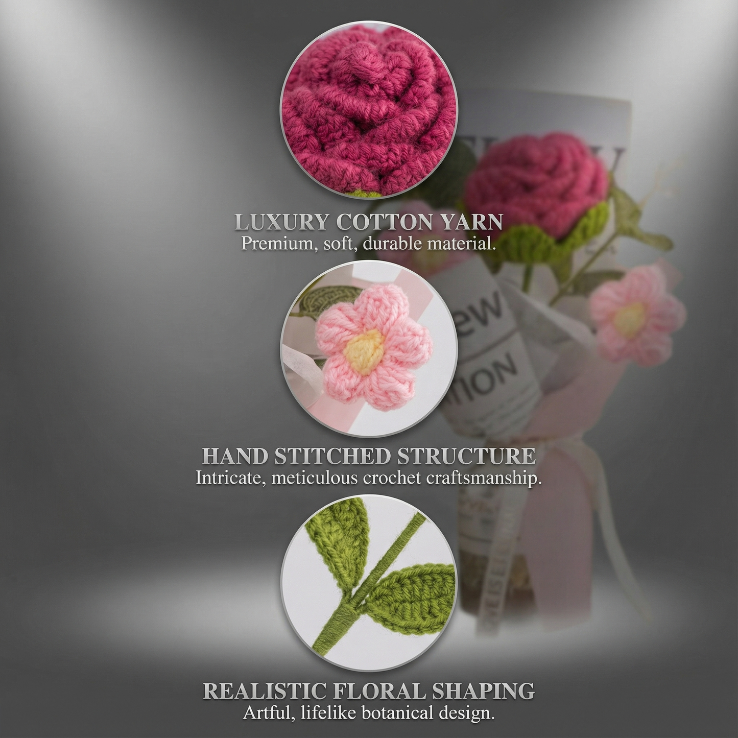 Blushing Tulips & Roses Crochet Bouquet