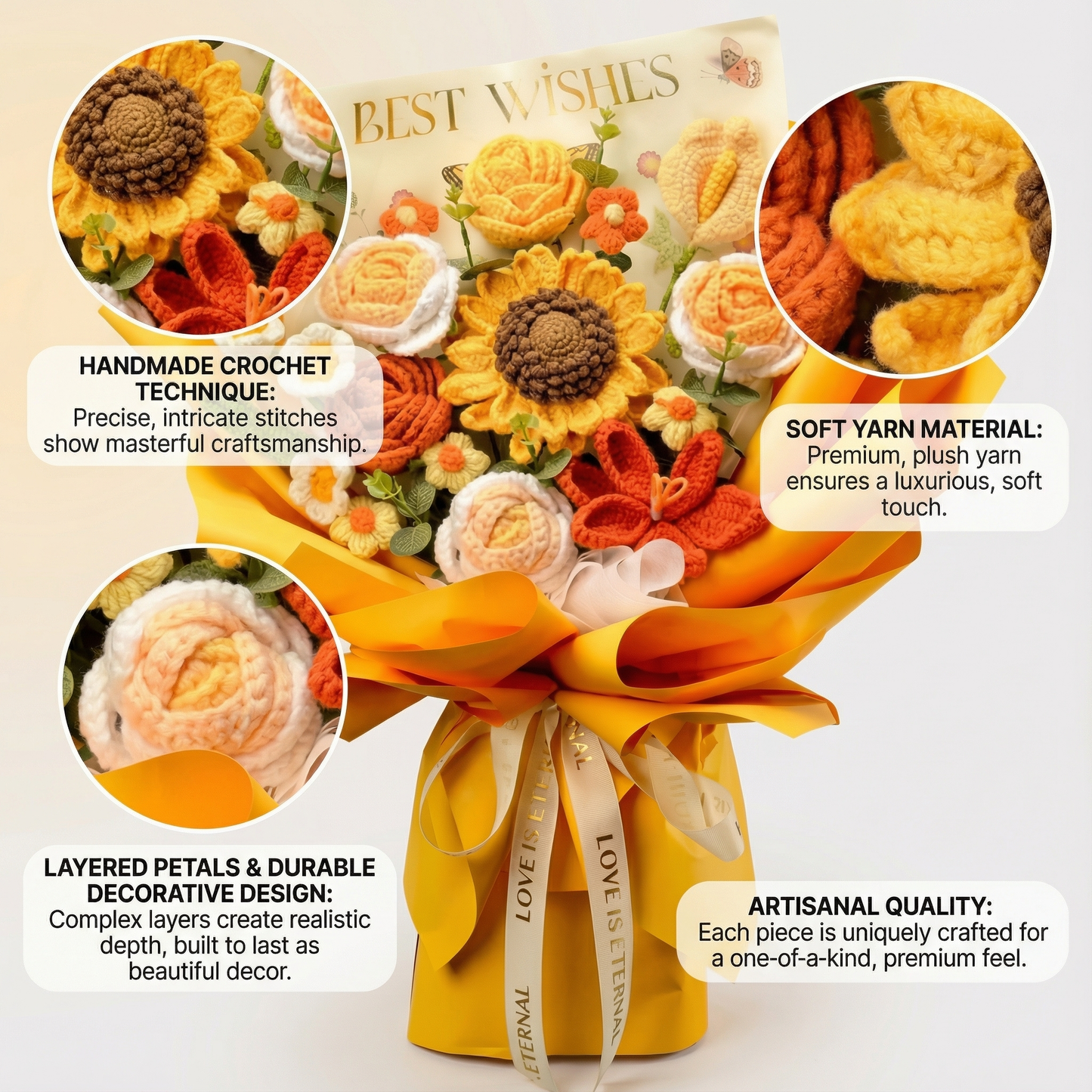 Handmade Sunflower & Rose Keepsake Bouquet