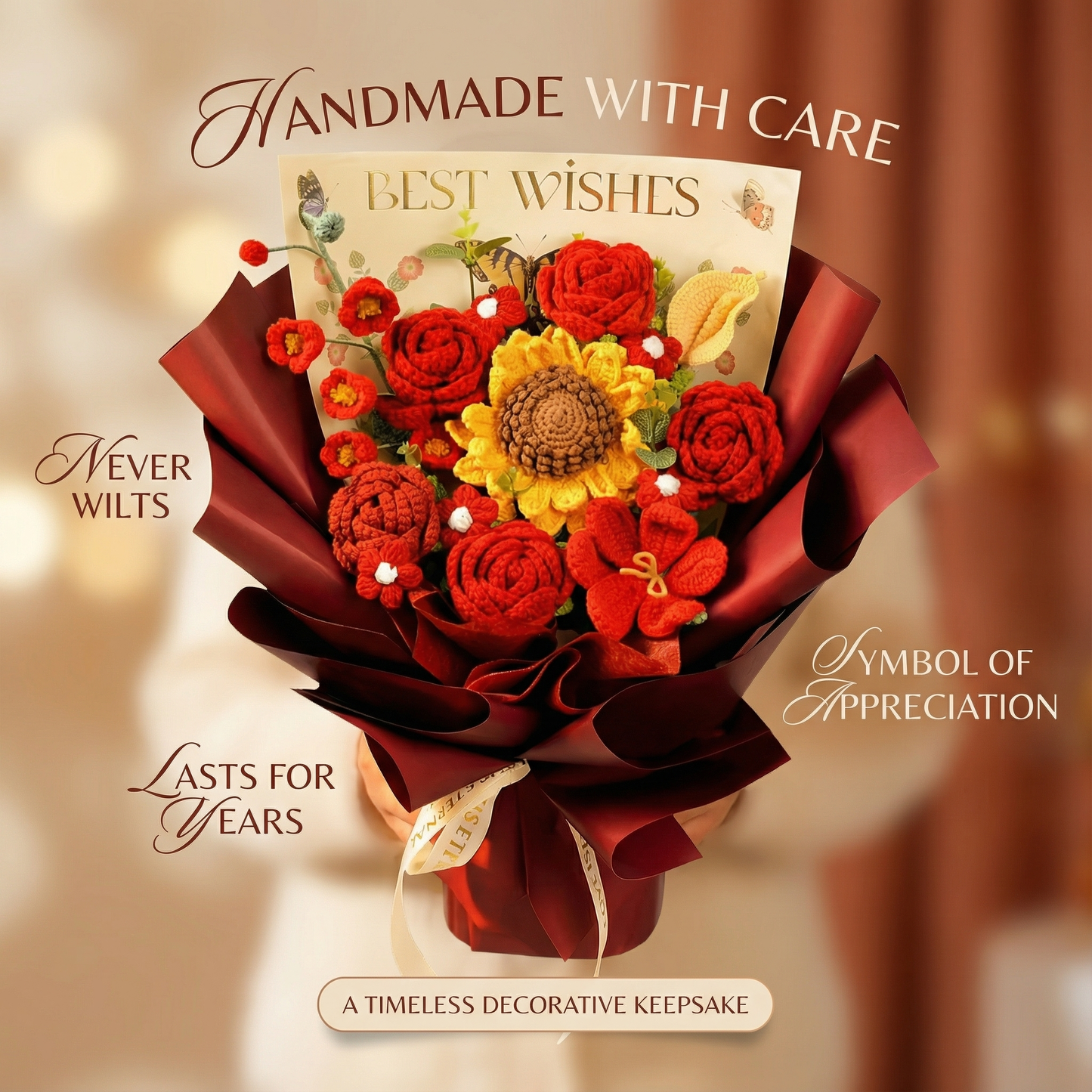 Handmade Sunflower & Rose Keepsake Bouquet