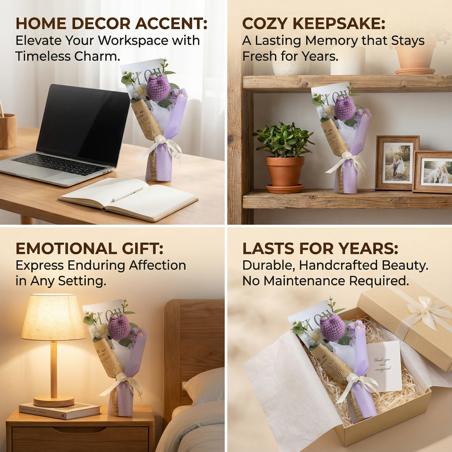 Blushing Tulips & Roses Crochet Bouquet