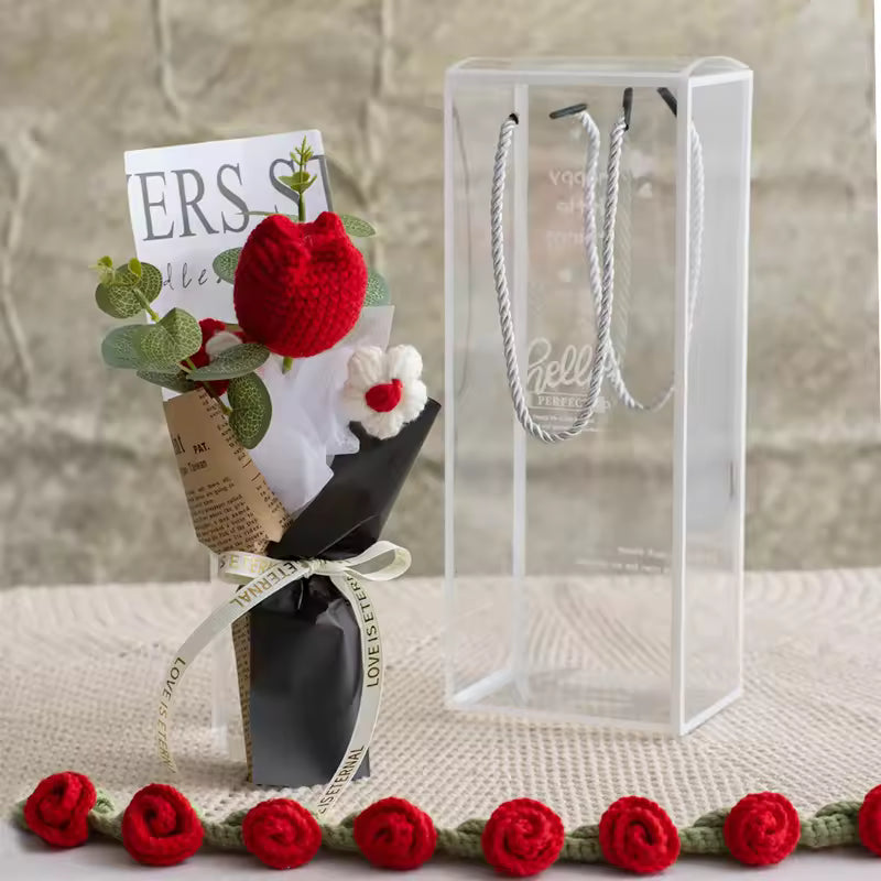 Blushing Tulips & Roses Crochet Bouquet