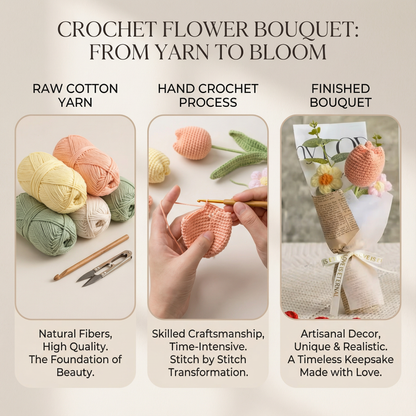 Blushing Tulips & Roses Crochet Bouquet