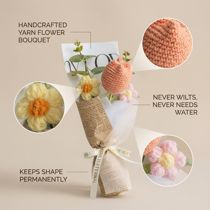 Blushing Tulips & Roses Crochet Bouquet