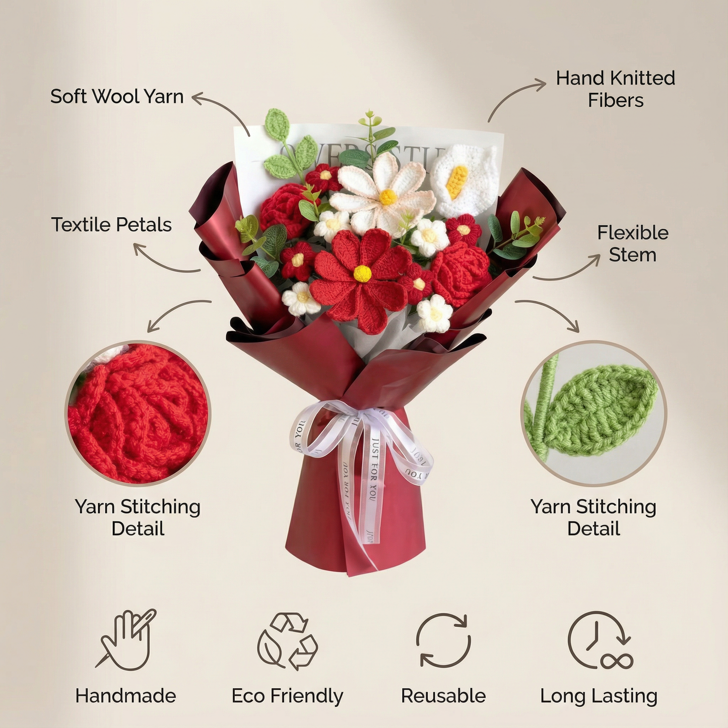 Cozy Petals Knitted Flower Bouquet